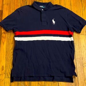 Polo Ralph Lauren men’s color blocked Navy mesh shirt. White and red stripes. XL